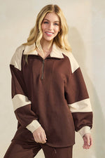Comfort Drape Duo Tone Half Zip Pullover Top