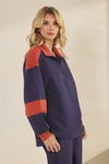 Comfort Drape Duo Tone Half Zip Pullover Top