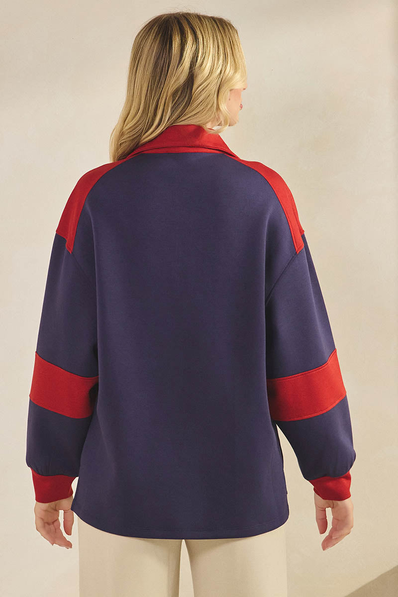 Comfort Drape Duo Tone Half Zip Pullover Top