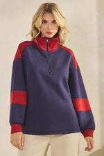 Comfort Drape Duo Tone Half Zip Pullover Top