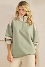 Comfort Drape Duo Tone Half Zip Pullover Top