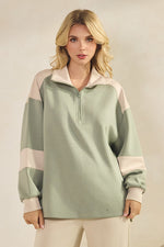 Comfort Drape Duo Tone Half Zip Pullover Top