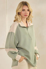 Comfort Drape Duo Tone Half Zip Pullover Top