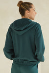 Dark Green Front Full Zip Cropped Length Bottom Cinch Hoodie with Pockets