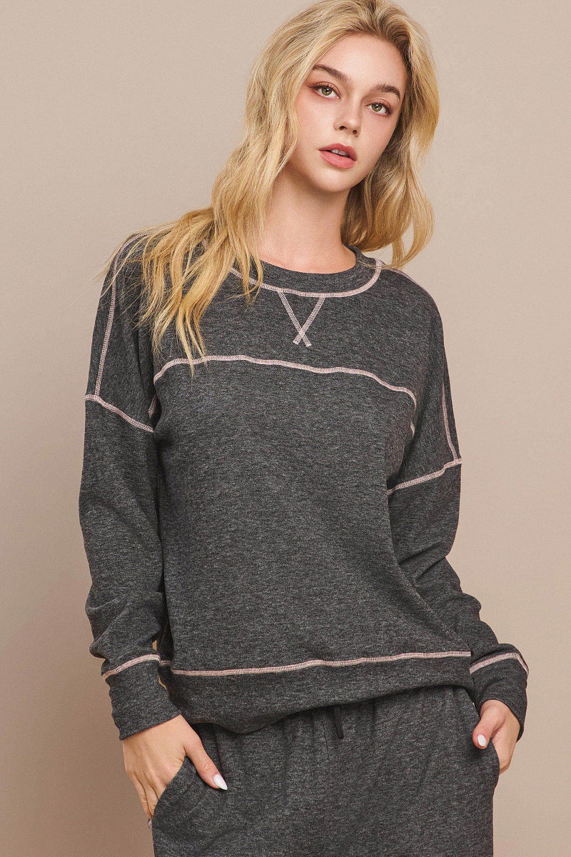 Black Crew Neck Pull Over with Contrast Stitch Detailing 