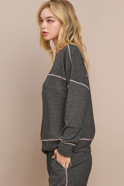 Black Crew Neck Pull Over with Contrast Stitch Detailing 