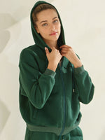 Dark Green Relaxed Fit Travel Fleece Hoodie with Pockets
