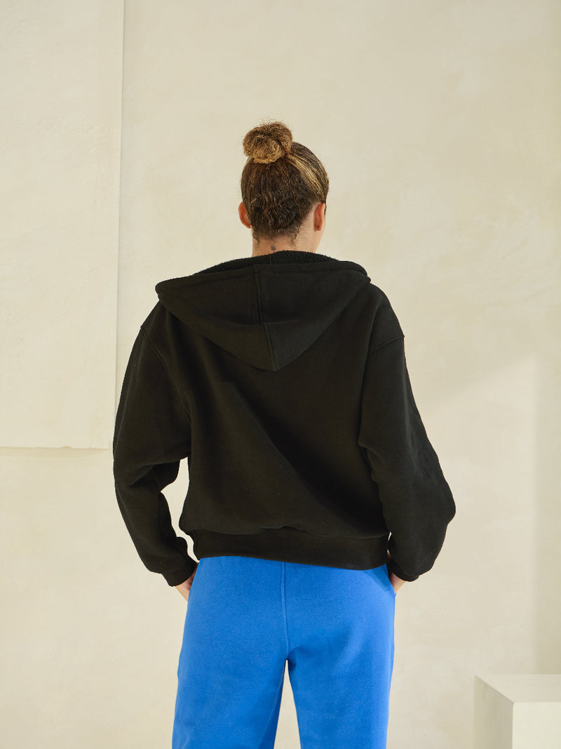 Black Relaxed Fit Travel Fleece Hoodie with Pockets