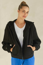 Black Relaxed Fit Travel Fleece Hoodie with Pockets