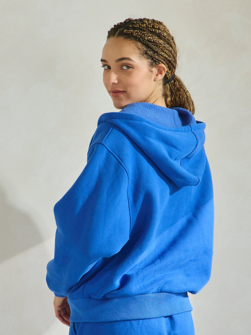 Blue Relaxed Fit Travel Fleece Hoodie with Pockets
