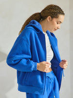 Blue Relaxed Fit Travel Fleece Hoodie with Pockets