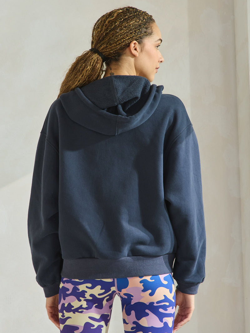 Navy Relaxed Fit Travel Fleece Hoodie with Pockets