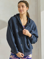 Navy Blue Relaxed Fit Travel Fleece Hoodie with Pockets