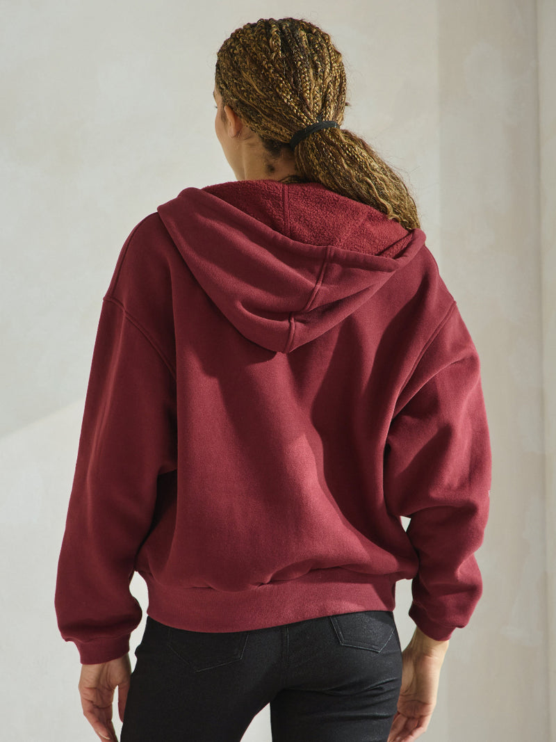 Burgundy Relaxed Fit Travel Fleece Hoodie with Pockets