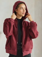 Burgundy Relaxed Fit Travel Fleece Hoodie with Pockets