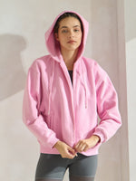 Pink Relaxed Fit Travel Fleece Hoodie with Pockets