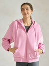 Pink Relaxed Fit Travel Fleece Hoodie with Pockets