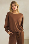 Women’s Relaxed Fit Scoop Neck Tie Hem Long Sleeve Top 