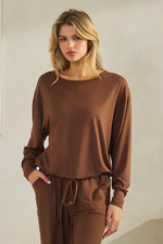 Women’s Relaxed Fit Scoop Neck Tie Hem Long Sleeve Top 