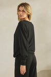 Women’s Relaxed Fit Scoop Neck Tie Hem Long Sleeve Top 