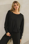 Women’s Relaxed Fit Scoop Neck Tie Hem Long Sleeve Top 