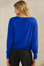 Women’s Relaxed Fit Scoop Neck Tie Hem Long Sleeve Top 