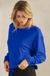 Women’s Relaxed Fit Scoop Neck Tie Hem Long Sleeve Top 