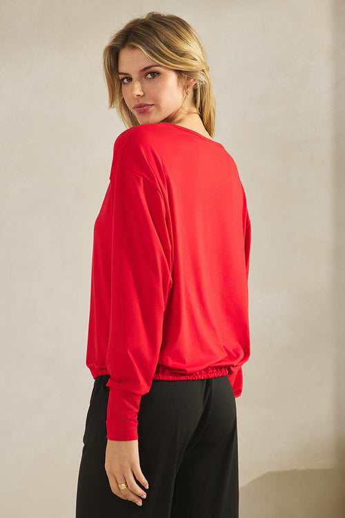 Women’s Relaxed Fit Scoop Neck Tie Hem Long Sleeve Top 