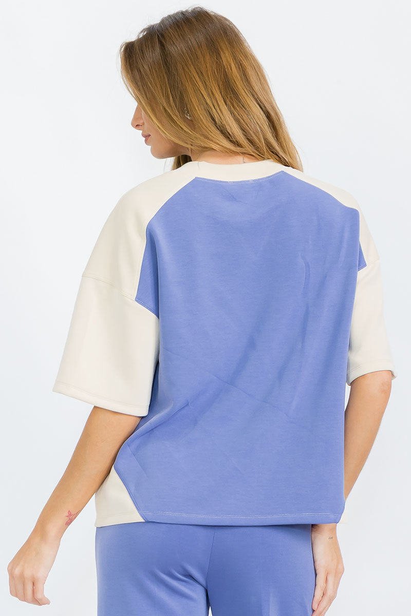 Womens Fashion Color-Block Top 2-Tone Extra Soft and Breathable