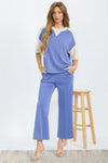 Women’s Classic Drape Two Tone Short Sleeve Top & Cropped Pants Set