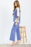 Women’s Classic Drape Two Tone Short Sleeve Top & Cropped Pants Set