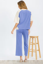 Women’s Classic Drape Two Tone Short Sleeve Top & Cropped Pants Set