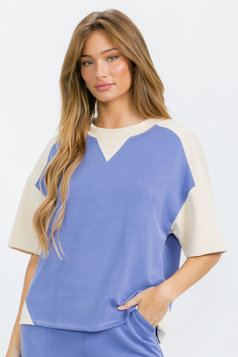 Womens Fashion Color-Block Top 2-Tone Extra Soft and Breathable