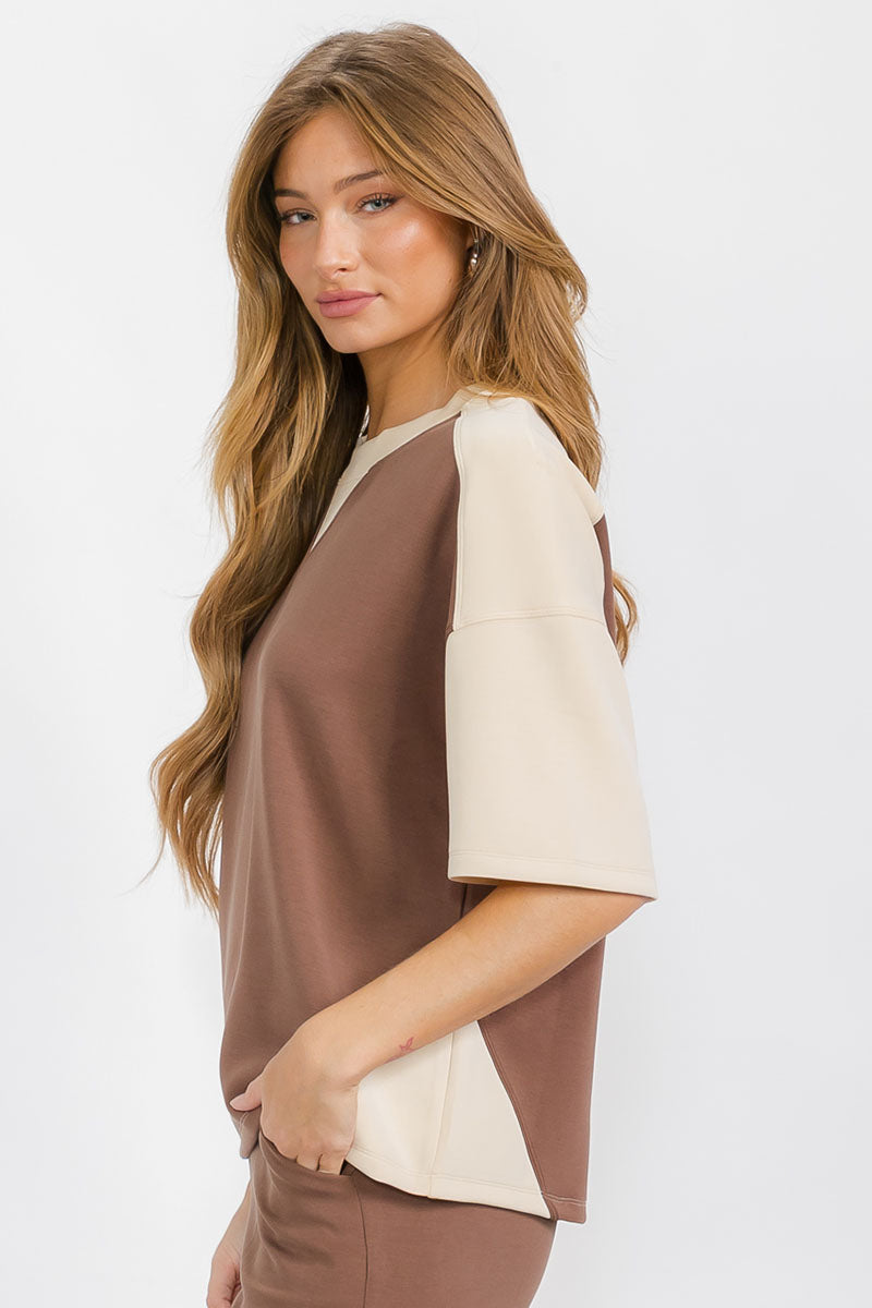 Womens Fashion Color-Block Top 2-Tone Extra Soft and Breathable