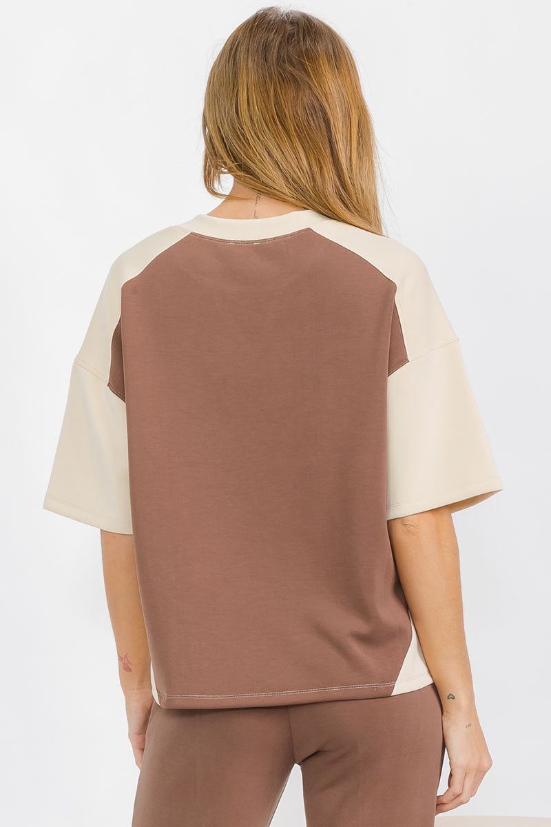 Womens Fashion Color-Block Top 2-Tone Extra Soft and Breathable
