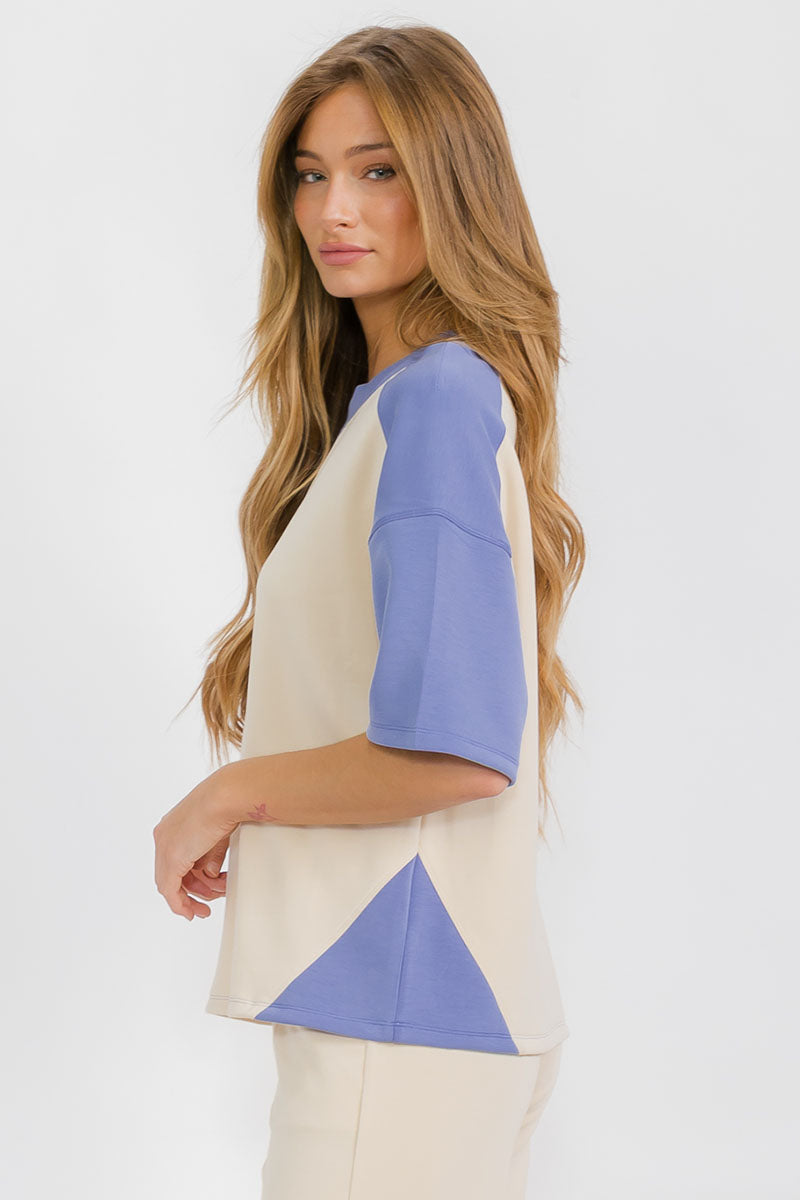 Womens Fashion Color-Block Top 2-Tone Extra Soft and Breathable