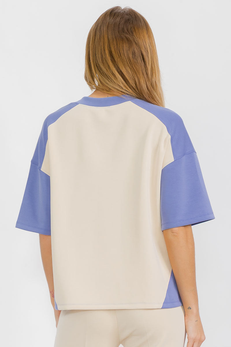 Womens Fashion Color-Block Top 2-Tone Extra Soft and Breathable