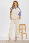 Women’s Classic Drape Two Tone Short Sleeve Top & Cropped Pants Set