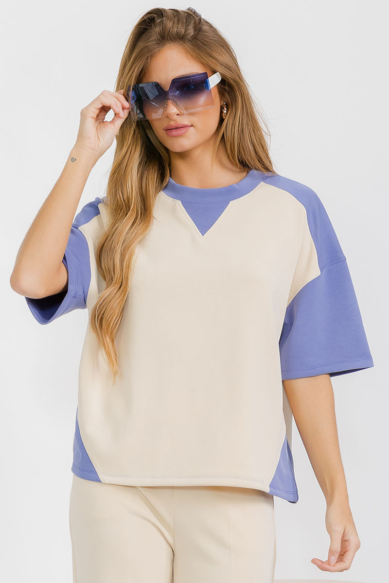 Womens Fashion Color-Block Tee Top 2-Tone Extra Soft and Breathable