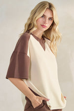 Womens Fashion Color-Block Top 2-Tone Extra Soft and Breathable