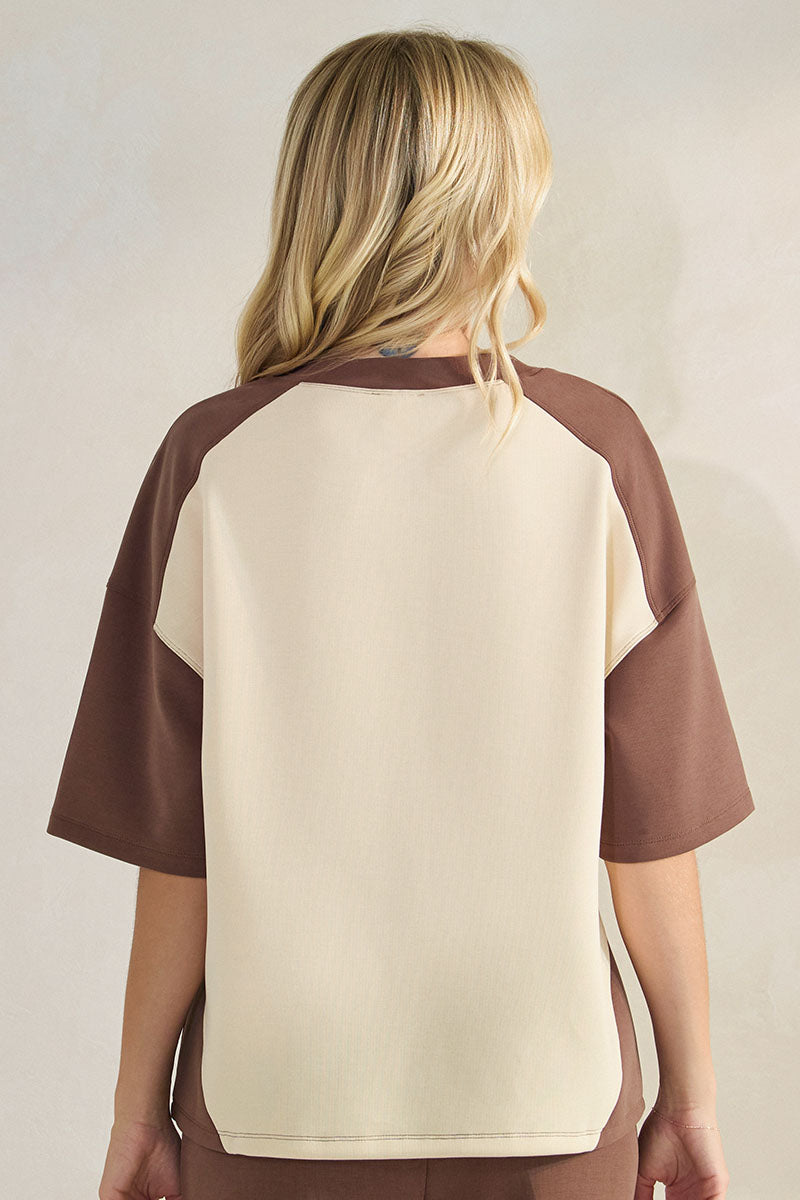 Womens Fashion Color-Block Top 2-Tone Extra Soft and Breathable