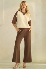 Women’s Classic Drape Two Tone Short Sleeve Top & Cropped Pants Set