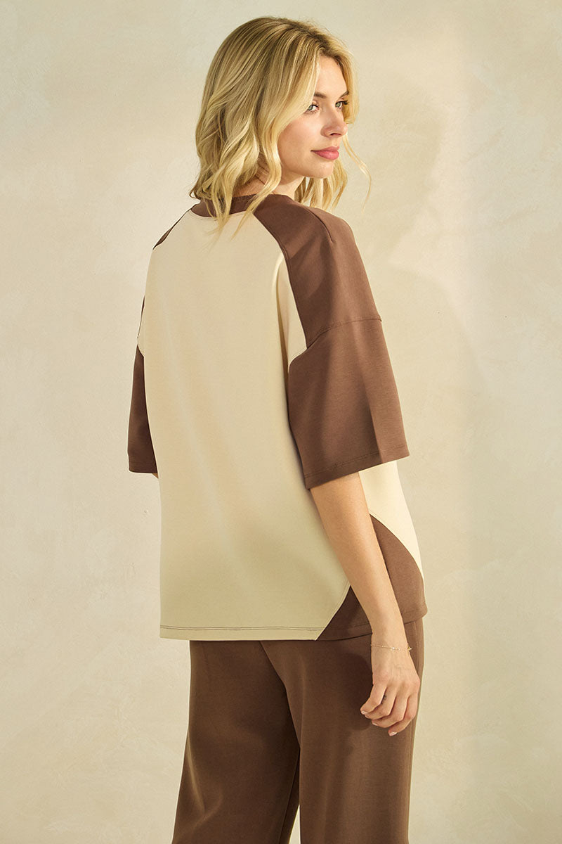 Women’s Classic Drape Two Tone Short Sleeve Top & Cropped Pants Set