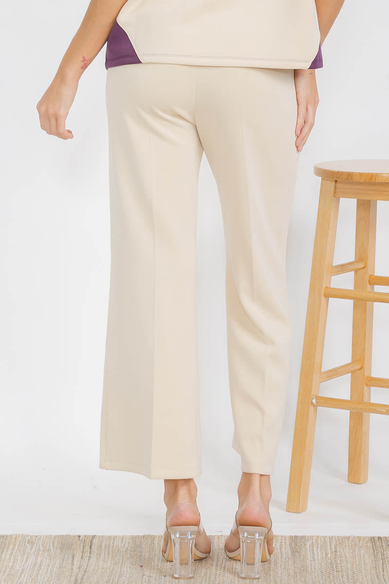 Oat Cropped Modal Scuba Relaxed Fit Pants with Pockets 