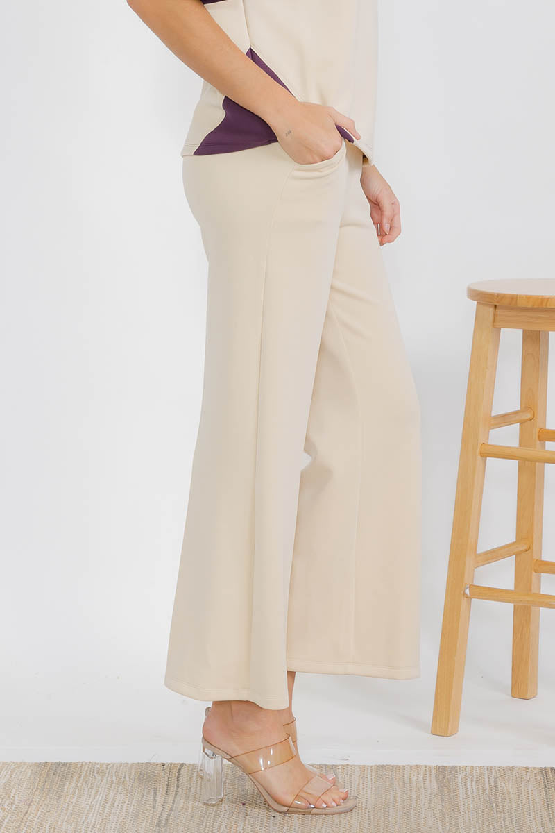 Oat Cropped Modal Scuba Relaxed Fit Pants with Pockets 
