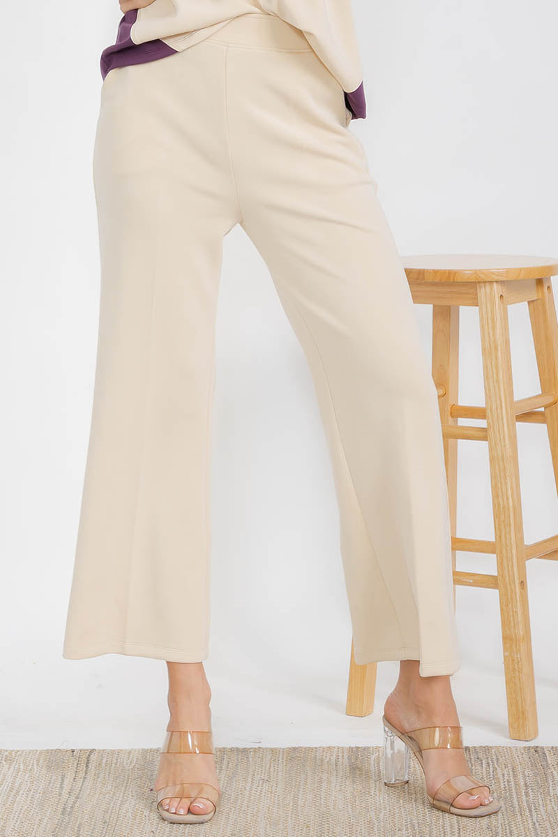 Oat Cropped Modal Scuba Relaxed Fit Pants with Pockets 