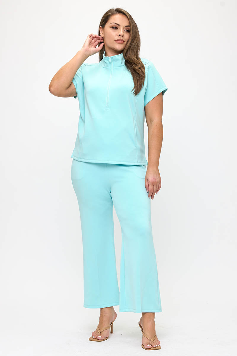 Plus Size Women’s Comfort Drape Half Zip Set