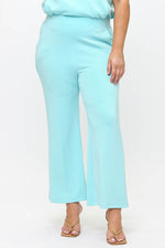 Plus Size Light Blue Cropped Modal Scuba Relaxed Fit Pants with Pockets 