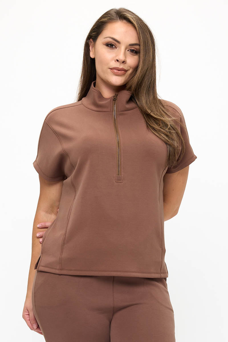 Plus Size Comfort Drape Half Zip Top