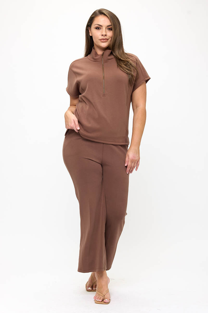Plus Size Women’s Comfort Drape Half Zip Set